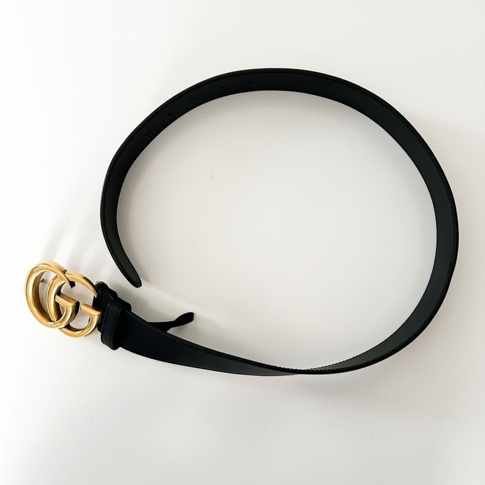 Gucci GG Marmont Wide Belt Size 70 Black Leather Authentic - Picture 4 of 6